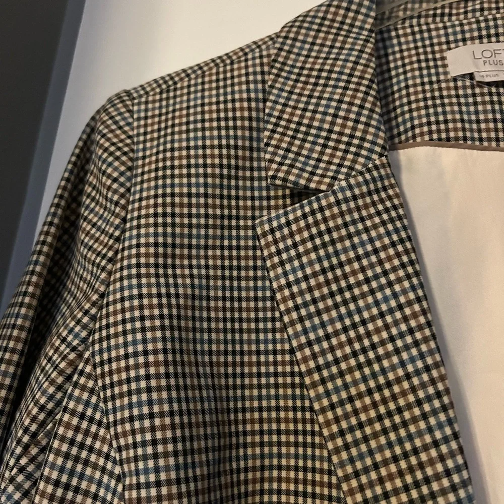 LOFT Blue and Brown Checkered Blazer - Picture 2 of 3